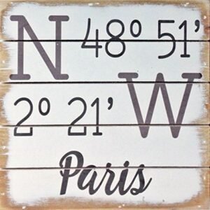 Wall Art - Geographical Coordinates of Paris France- Wood Sign - 8" square - Pallet Style