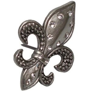 Candle Pin with Fleur de Lis Design, Pewter Finish with Czech Stones and Gift Box