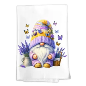 Dish Towel - Lavender Gnome Garden - 100% Cotton Flour Sack
