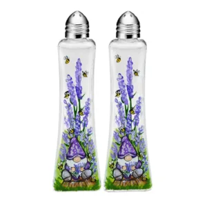 Salt & Pepper Set - Lavender Gnome Garden Bee, Hand-Painted - 5.5" Tall