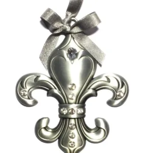 Ornament - "Fleur de Lis" - Pewter w/Crystals - Beautiful Detail & Design - Boxed